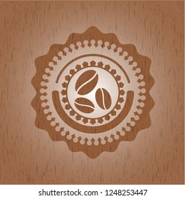 coffee bean icon inside vintage wood emblem