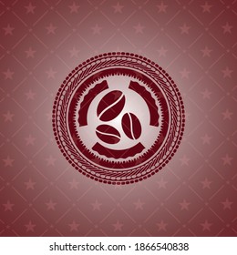 coffee bean icon inside vintage red emblem. 