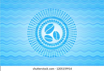 coffee bean icon inside water wave representation emblem.