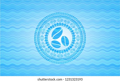 coffee bean icon inside water badge background.