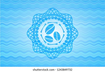 coffee bean icon inside water representation style badge.