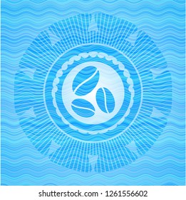 coffee bean icon inside water representation badge background.