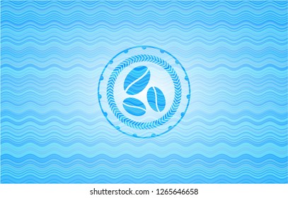coffee bean icon inside water representation style badge.