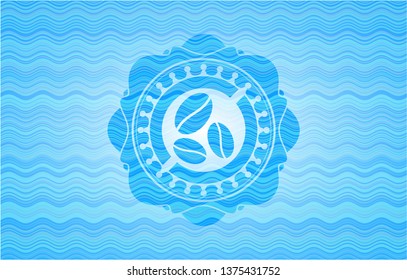 coffee bean icon inside water concept badge background.
