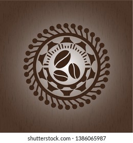 coffee bean icon inside wooden emblem