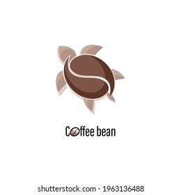 Coffee bean. Icon, logo. Vector Turtle made of coffee beans isolated on white background. 