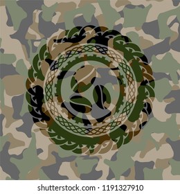 coffee bean icon on camo pattern