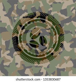 coffee bean icon on camo pattern