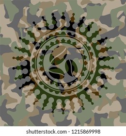 coffee bean icon on camouflage pattern