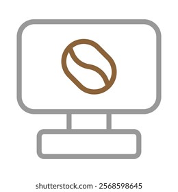 Coffee bean icon on computer screen. Concept of online coffee shop and e commerce.