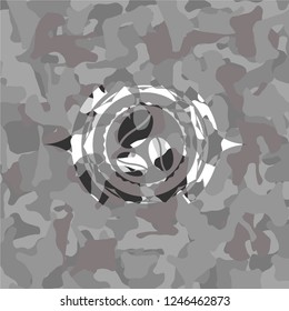 coffee bean icon on grey camouflaged pattern