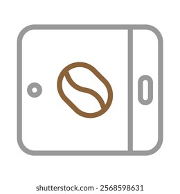 Coffee bean icon on mobile device screen. Concept of coffee shop app or online ordering.