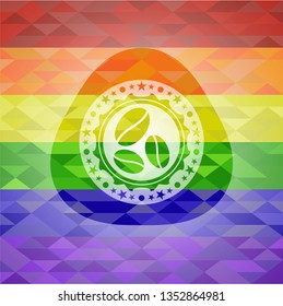 coffee bean icon on mosaic background with the colors of the LGBT flag