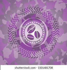 coffee bean icon on pink and purple camo texture