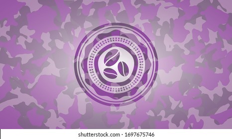 Icono de habas de café en forma de camo rosa y púrpura
