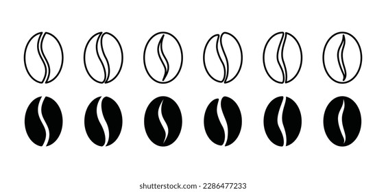 Coffee bean icon on white background. Coffee beans icon collection in line and flat style. Morning coffee sign and symbol. Vector illustration