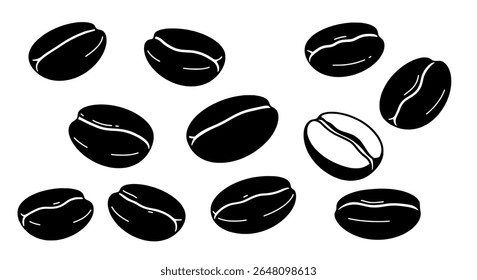 Ícone de grão de café pack - silhueta preta torrado sementes de café - elementos vetoriais escaláveis para design de marca, embalagem ou impressão