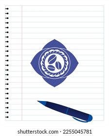 dibujo de lápiz de icono de judías de café. Tinta azul. Ilustración vectorial. Detallado. 