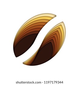coffee bean icon with realistic 3d paper cut layers