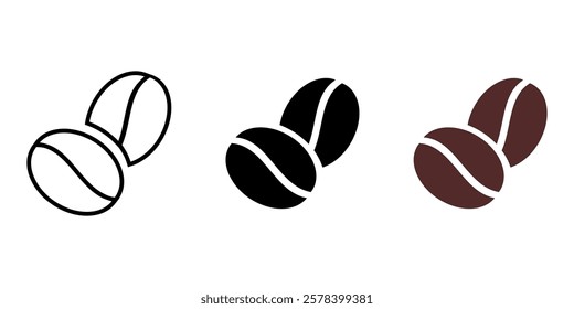 Coffee bean icon. Roasted coffee grain sign. Caffeine drink symbol. Espresso or cappuccino seed pictogram.