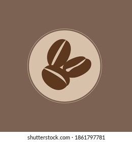 Coffee bean icon, sign on braun background in circle