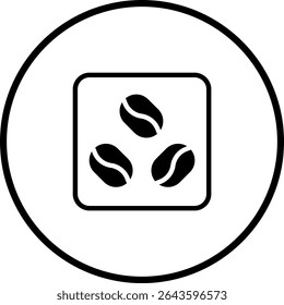 Coffee bean icon in square frame within a circle on white background vector