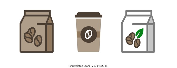 Símbolo de icono de judía de café tostado en papel marrón símbolo de la toma de bolsa de papel