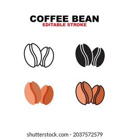 Símbolo de icono de café Bean conjunto de contorno, sólido, plano y relleno. Aislado sobre fondo blanco. Icono de vector de trazo editable.