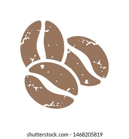 Coffee bean icon vector template with grunge effect. Brown coffee bean flat design.