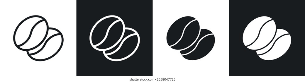 Coffee Bean icons pack in black and white filled and outlined versions.