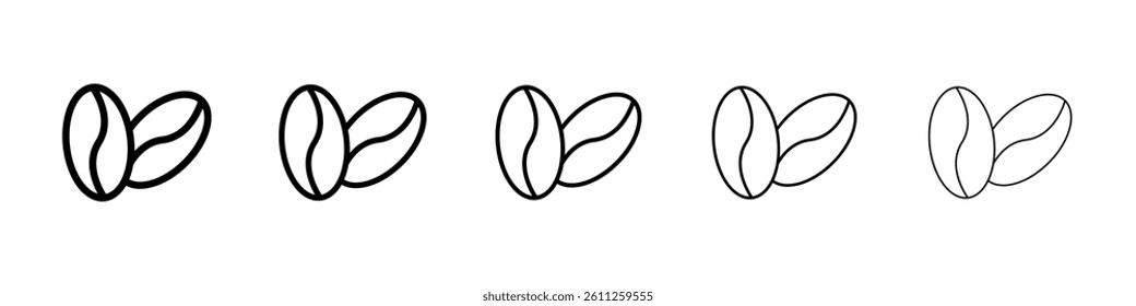 Coffee Bean icons vector set in different stroke line style