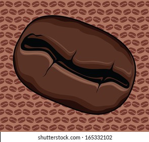 Coffee Bean is an illustration of a roasted coffee bean with a repeating coffee bean background pattern.