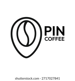 Coffee bean inside a location pin icon with the text pin coffee logo template