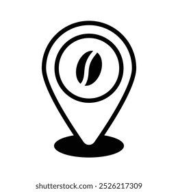 Coffee bean inside map pointer denoting icon of coffee shop location