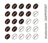 Coffee bean intensity roast level, strength light medium or dark scale. Set minimal indicator, coffee beans frying. Different brew.