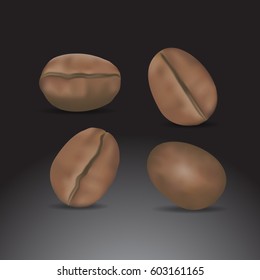 Coffee bean isolated on black background.