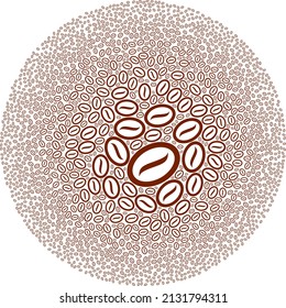 Coffee bean items are united into ball group. Coffee bean icon bubble collage. Abstraction sphere bubble mosaic is done with coffee bean items.