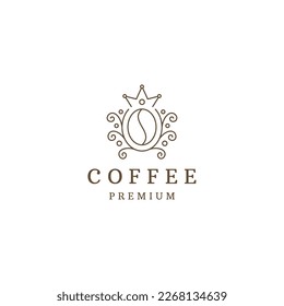 Coffee bean of king with line art style logo design template flat vector