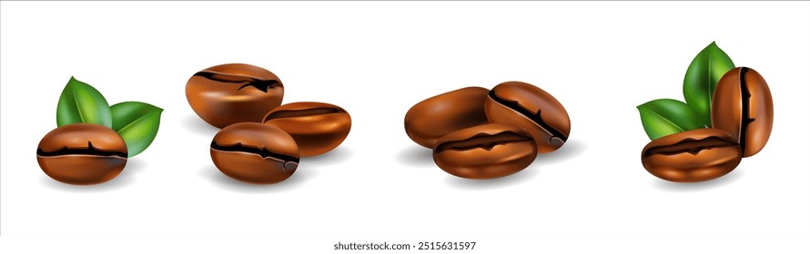 Grano de café, hoja, grano de café con hoja.