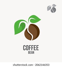Coffee Bean with Leaf for Cafe Label Emblem Sticker logo design
