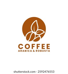 Coffee Bean with leaf circle logo design