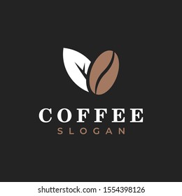 Coffee Bean With Leaf Illustration For Logo Template Design.