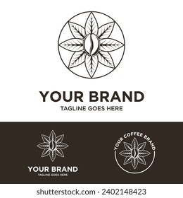 Coffee Bean and leaf Logo design vector icon symbol illustration for business food drink restaurant brand.