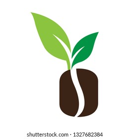 Coffee bean with leaf logo template vector icon design