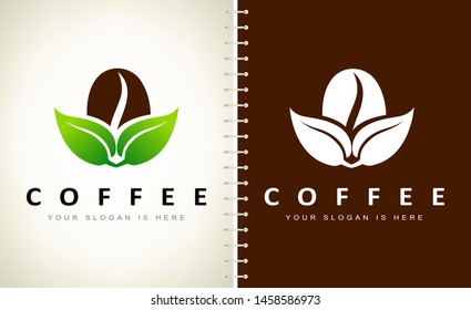 Coffee bean and leaf logo vector. Logo design vector illustration.