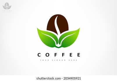 Coffee bean and leaf logo vector design.