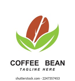 coffee bean and leaf logo vector with slogan template