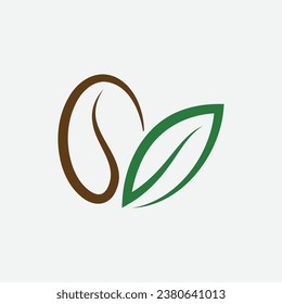 grano de café con hoja. diseño de logotipo ecológico de café