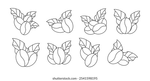 Conjunto de contorno de hoja de grano de café Diseño de Vector Fondo blanco aislado