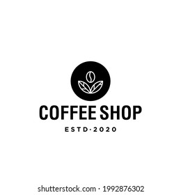 coffee bean with leaf plant branch hipster minimal logo vector with leaf simple line outline icon for cafe 